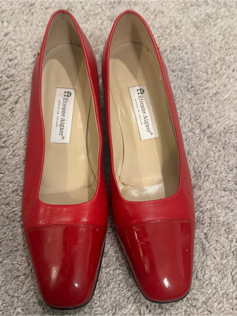 Etienne Aigner Red Leather Square-Toe Pumps